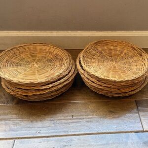 Set of 12 Woven Round Rattan Charger Plates - Natural